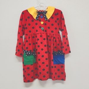 Vintage Buster Brown Color Block Polkadot Dress Red